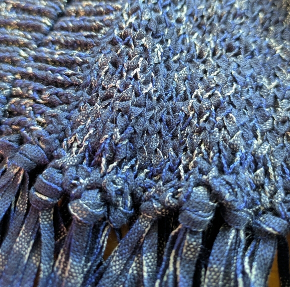 525 America NWT Fringe Cardigan Open Knit Sweater In Navy Combo - Picture 3 of 14